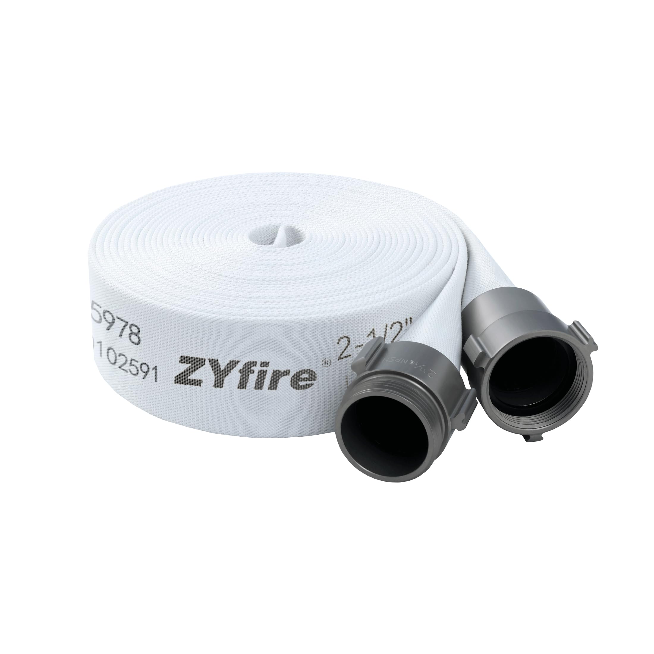 Photo 1 of ZYfire Fire Hose - 2-1/2" ID x 100 FT Single Jacket EPDM Firefighter Hose with NPSH Aluminum Couplings 750 PSI Burst Pressure Lightweight for Use in Firefighting