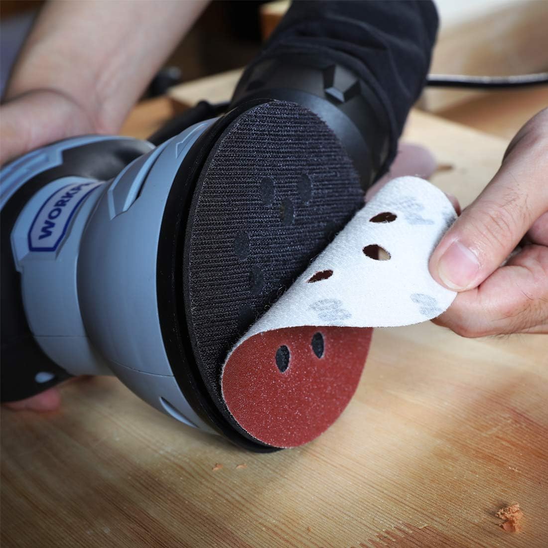 WORKPRO 150-piece Sandpaper Set - 5-Inch 8-Hole Sanding Discs 10 Grades Include 60, 80, 100, 120, 150, 180, 240, 320, 400, 600 Grits for Random Orbital Sander(Not for Oscillating Tools or Mouse Sander) - - 