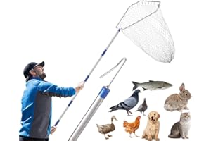ISIVOVE Chicken Catching Net ,Chicken Catcher Leg Hook , Extendable from 33" to 75.5" Made of Stainless Steel TubeSuitable for Catching Small Duck,Goose,Bird, Skunk Bat and Fishnet etc,（15.3 x 23.2 Inch Net）
