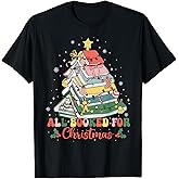 Funny All Booked for Christmas Book Lovers Xmas Tree Lights T-Shirt