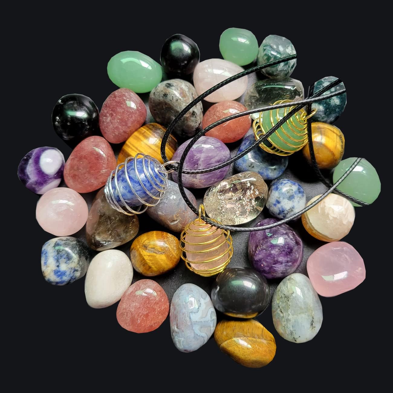 Indoor Fountains & Accessories - Rocktone 10once Gemstones Beads Tumbled Healing Stones Energy Crystals Pocket Stones Natural Polished Gemstones with 3 Sets Crystals Pendants for Wicca, Reiki, Jewelry Making 0.5''-1''