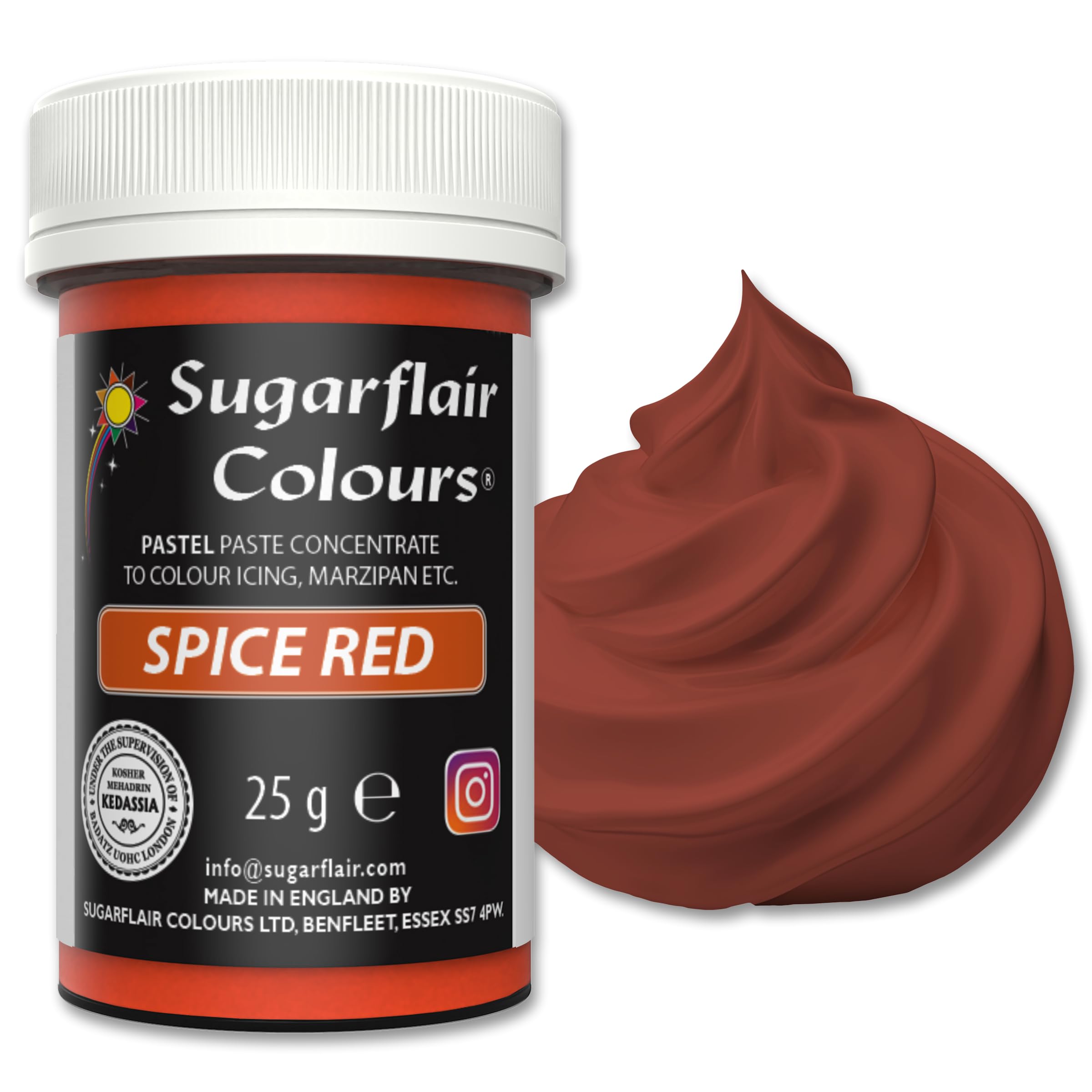 Sugarflair Pastel Spice Red Food Colouring Paste 25g - Concentrated Paste Food Dye for Cake Decorating, Fondant, Buttercream, Cake Batter and More - Vegan, Kosher, Bake-Stable