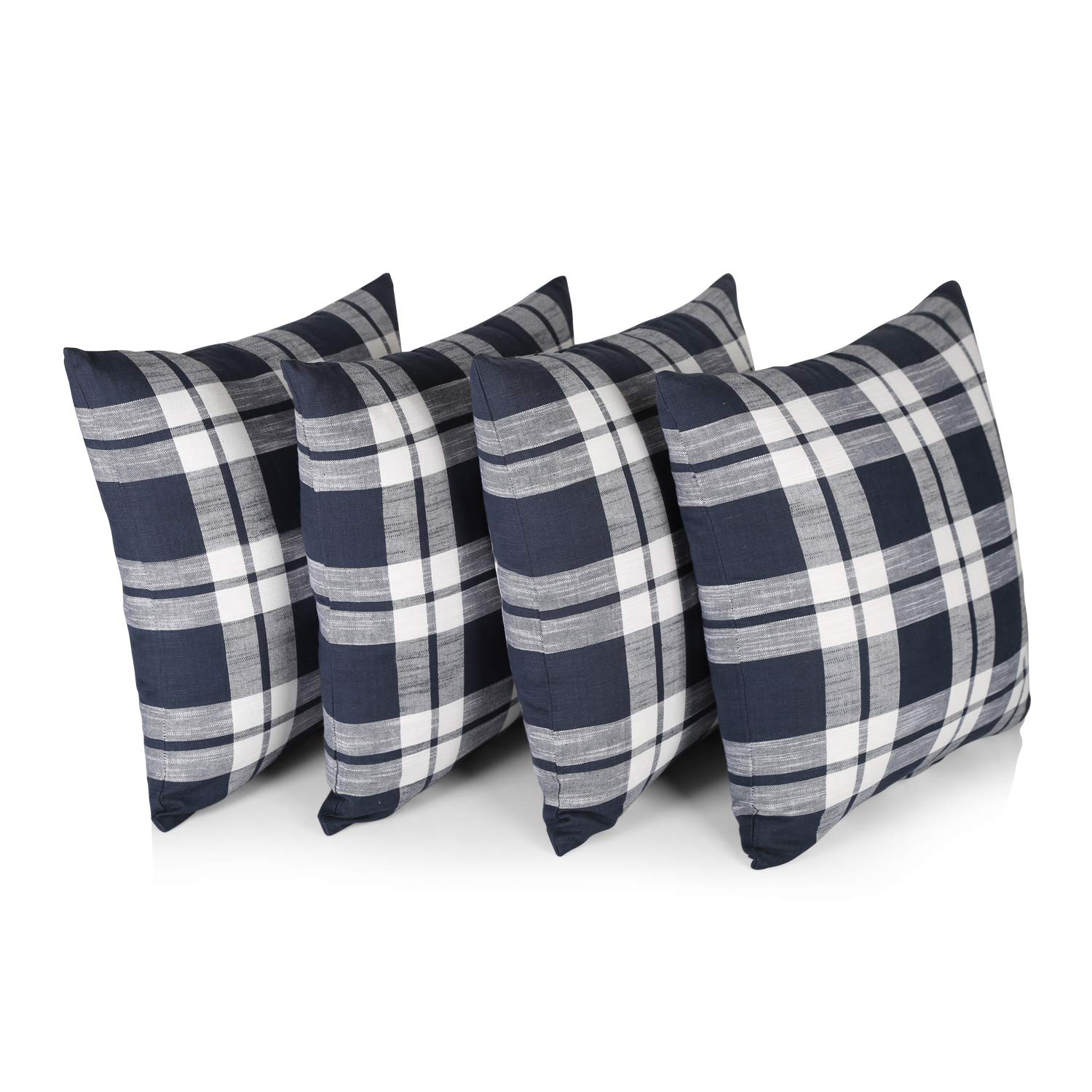 Penguin Home 100% Cotton Decorative Double Sided Square Cushion Covers with Invisible Zipper 45cm x 45cm x 18” (Set of 4, Navy/White Check) — image 1