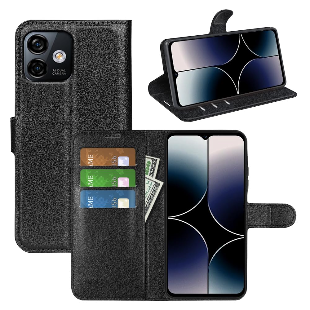 JIUNINE Case for Ulefone Note 16 Pro, Leather Wallet Case Flip Cover with [Card Slot] [Magnetic Closure] [TPU Inner Shell] for Ulefone Note 16 Pro, Black