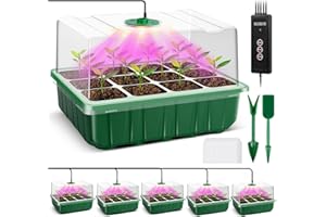 YAUNGEL XL Seed Starter Trays with Grow Light, 5 Pack 80 LED Seed Starter Kit with Large Cells/Timing Controller, Thicken Seedling Starter Trays with Humidity Domes, 2024 New Version, Green