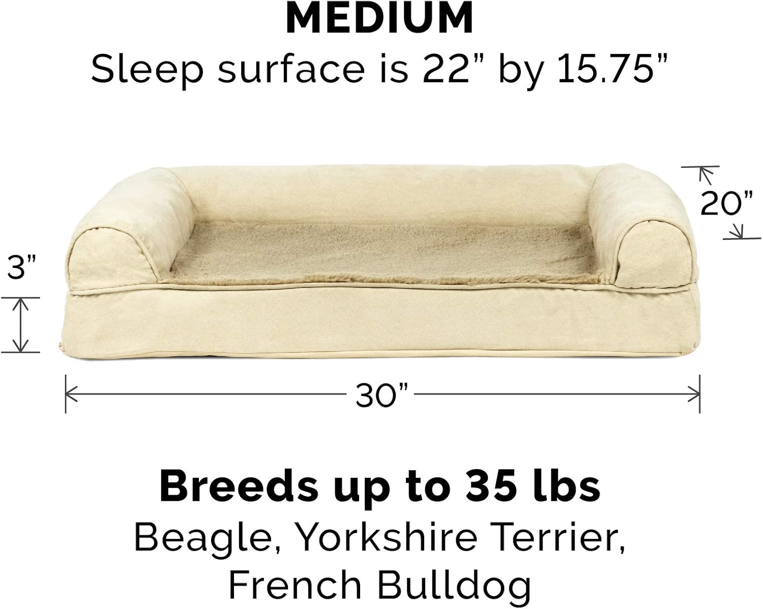 Furhaven Pet Dog Bed - Cooling Gel Memory Foam Ultra Plush Faux Fur and Suede Traditional Sofa-Style Living Room Couch Pet Bed with Removable Cover for Dogs and Cats, Clay, Medium : Pet Supplies