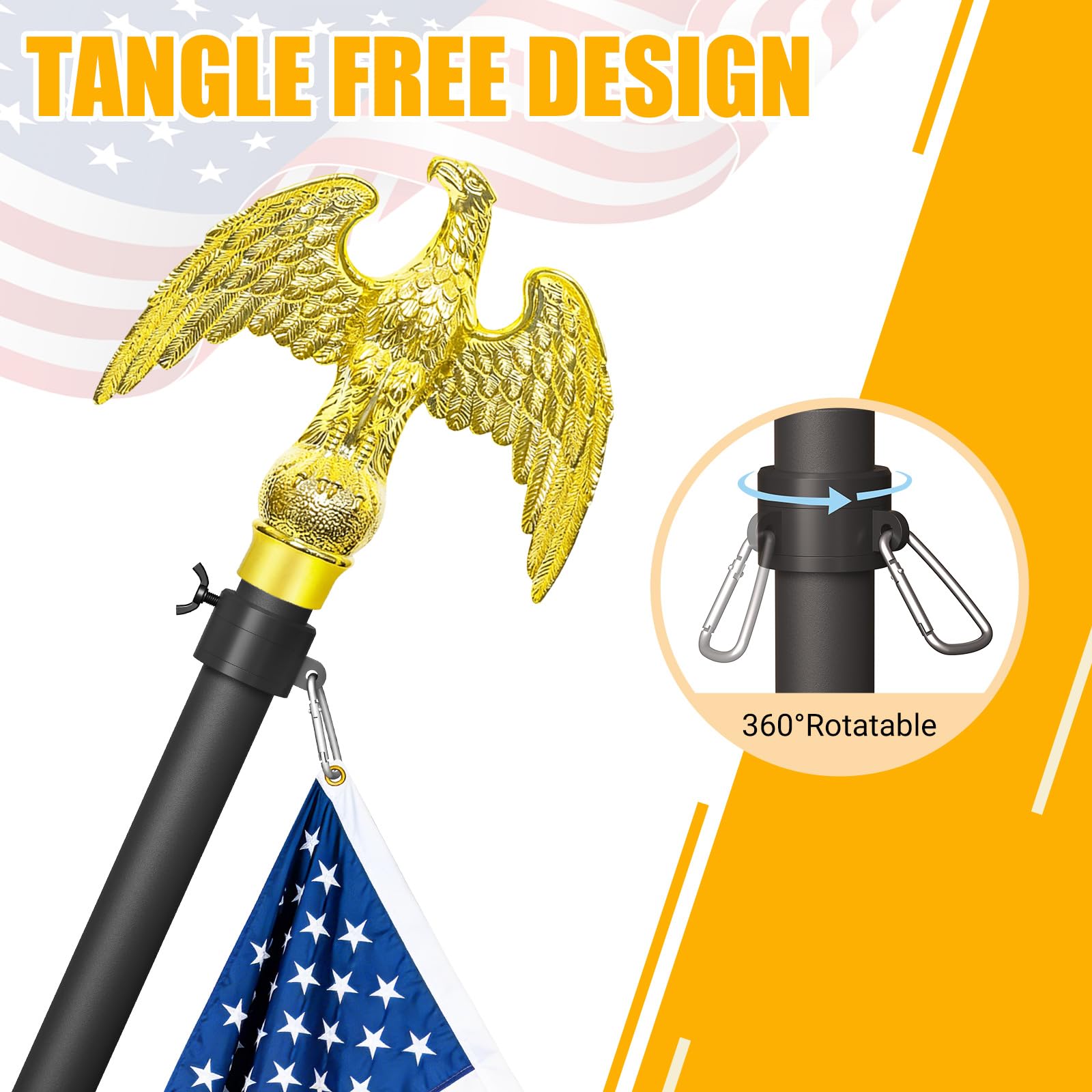 Condition photo showing New/Like New for wphold indoor flag pole and stand with 3x5 ft american flag & golden eagle topper – 8ft heavy duty f