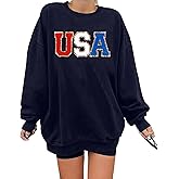 QAUN Oversized Usa Sweatshirt Women: Patriotic Tshirt 4th July Shirt Long Sleeve Casual Pullover Tops