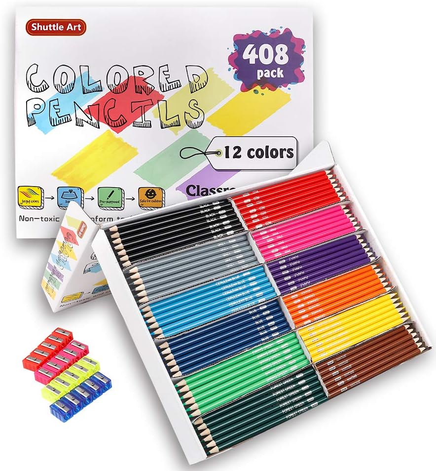 Colored Pencils Bulk, Shuttle Art 408 Pack Coloring Pencil