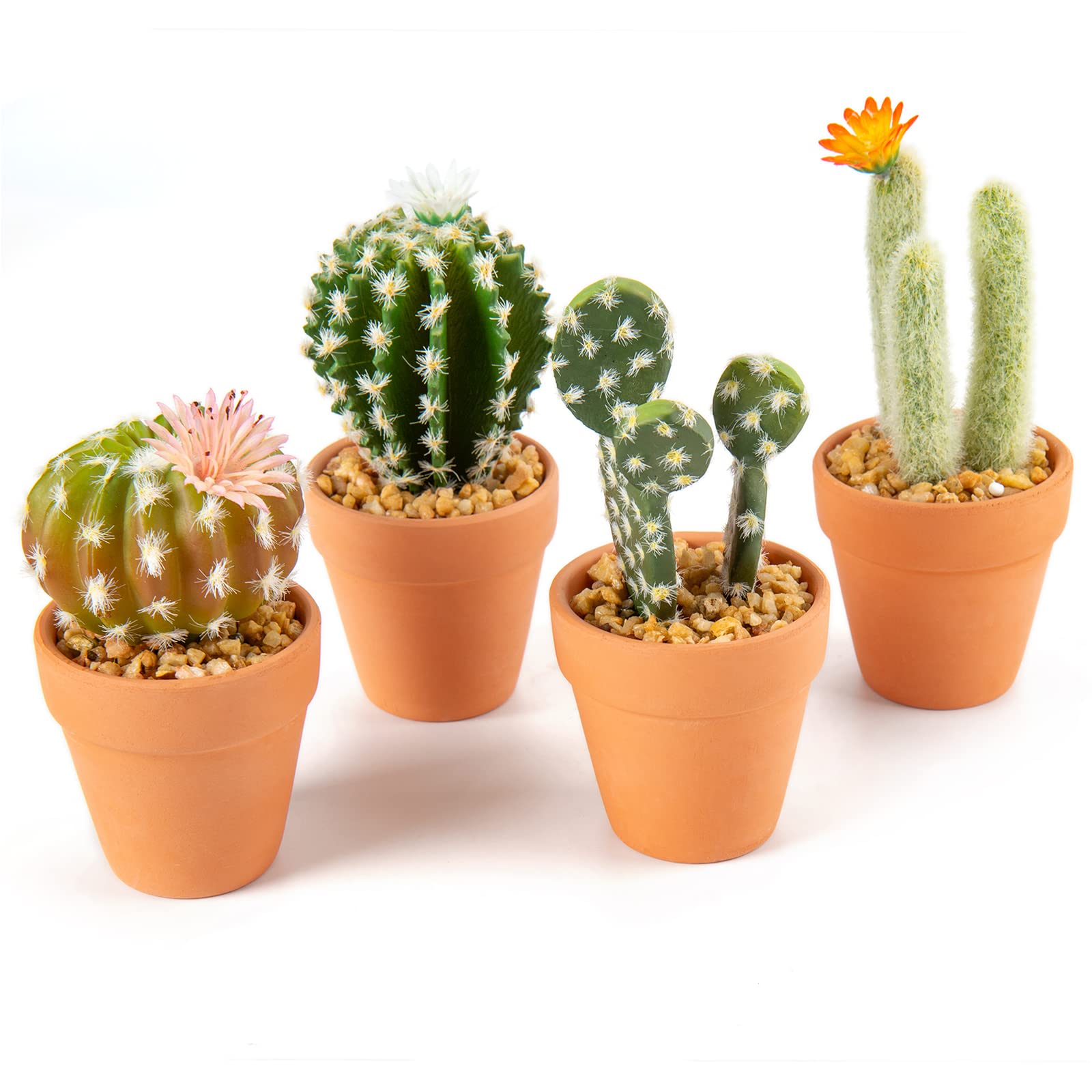 Photo 1 of Mini Artificial Cactus Plants in Terracotta Pots 4 Pcs Potted Faux Succulents in Pots Fake Potted Plants Cactus Decor Small Artificial Plants for Home Decor Indoor Office Desk Tabletop Shelf