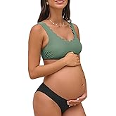 CUPSHE Women's Maternity Bikini Sets Pregnancy Swimsuit Low Rise Scalloped Scoop Neck Adjustable Straps Back Hook