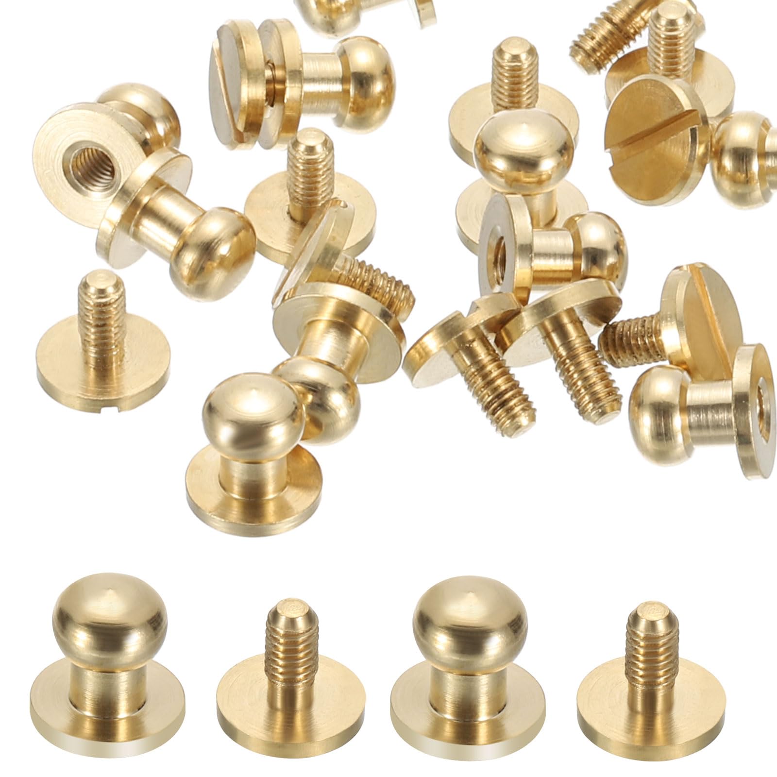 PATIKIL 6x10.5x8mm Rivets for Leather, 12 Pack Metal Button Spikes Screw Kit Screw Back Round Head Rivets Screw Buttons DIY Leather Hardware Trim Craft, Brass