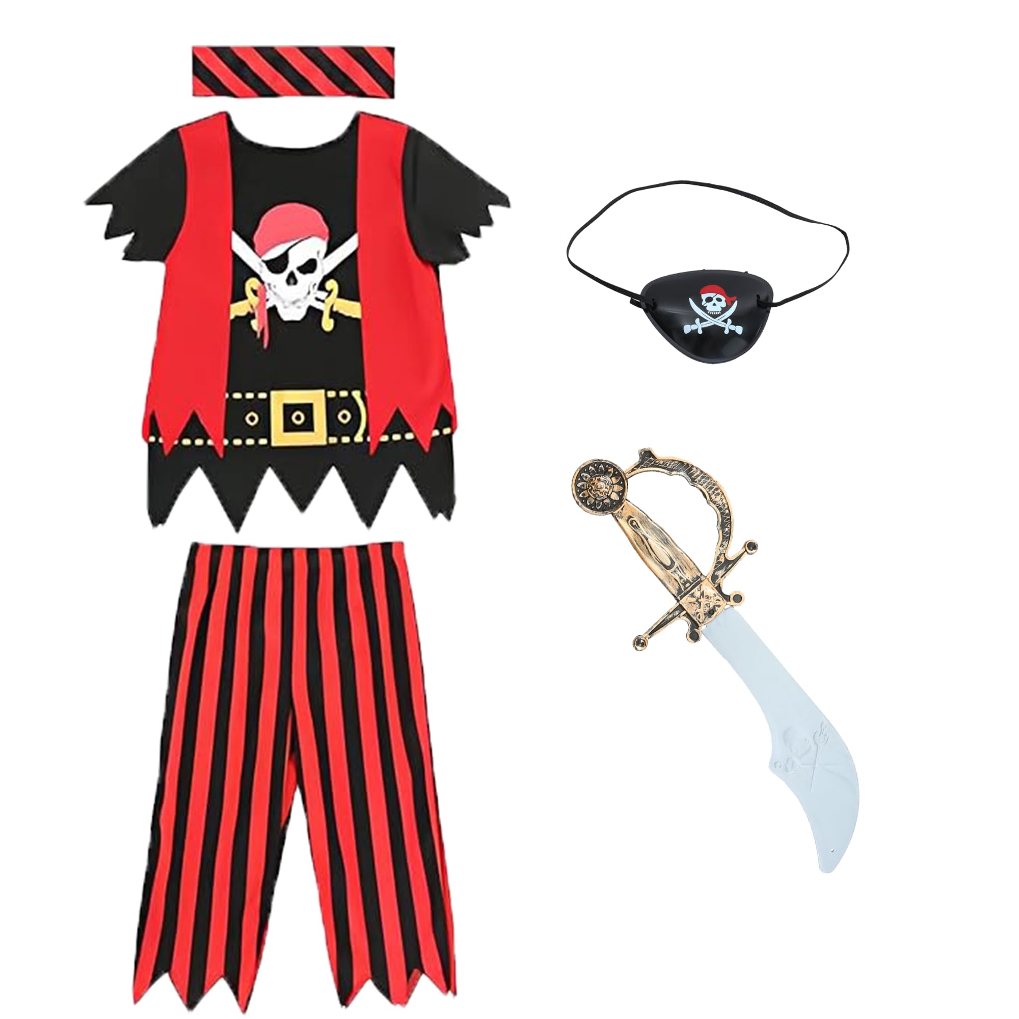 Wiclin Kids Pirate Outfit 5pcs Children's Pirate Costume Role Play Dress up for kids 7-8years