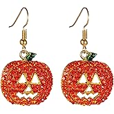 JDONL Halloween Funny Rhinestone Pumpkin Smiley Face Earrings Cute Sparkly Costume Jewelry for Women