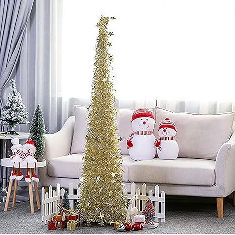 Amazon Co Jp 5フィート ティンセルクリスマスツリー 現れる クリスマスツリー スタンド付き 人工 ホリデークリスマスデコレーション屋内ホームパーティー ホーム キッチン