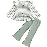 Mubineo Toddler Baby Girl Clothes Cute Ribbed Outfits Knit Long Sleeve Shirt Tops Bell Bottom Pant Fall Winter Outfit