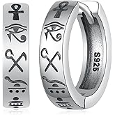 Egyptian Earrings 925 Sterling Silver Eye of Horus Earrings Ankh Hoop Earring Egyptian Jewelry Gifts Women Men Birthday Gifts