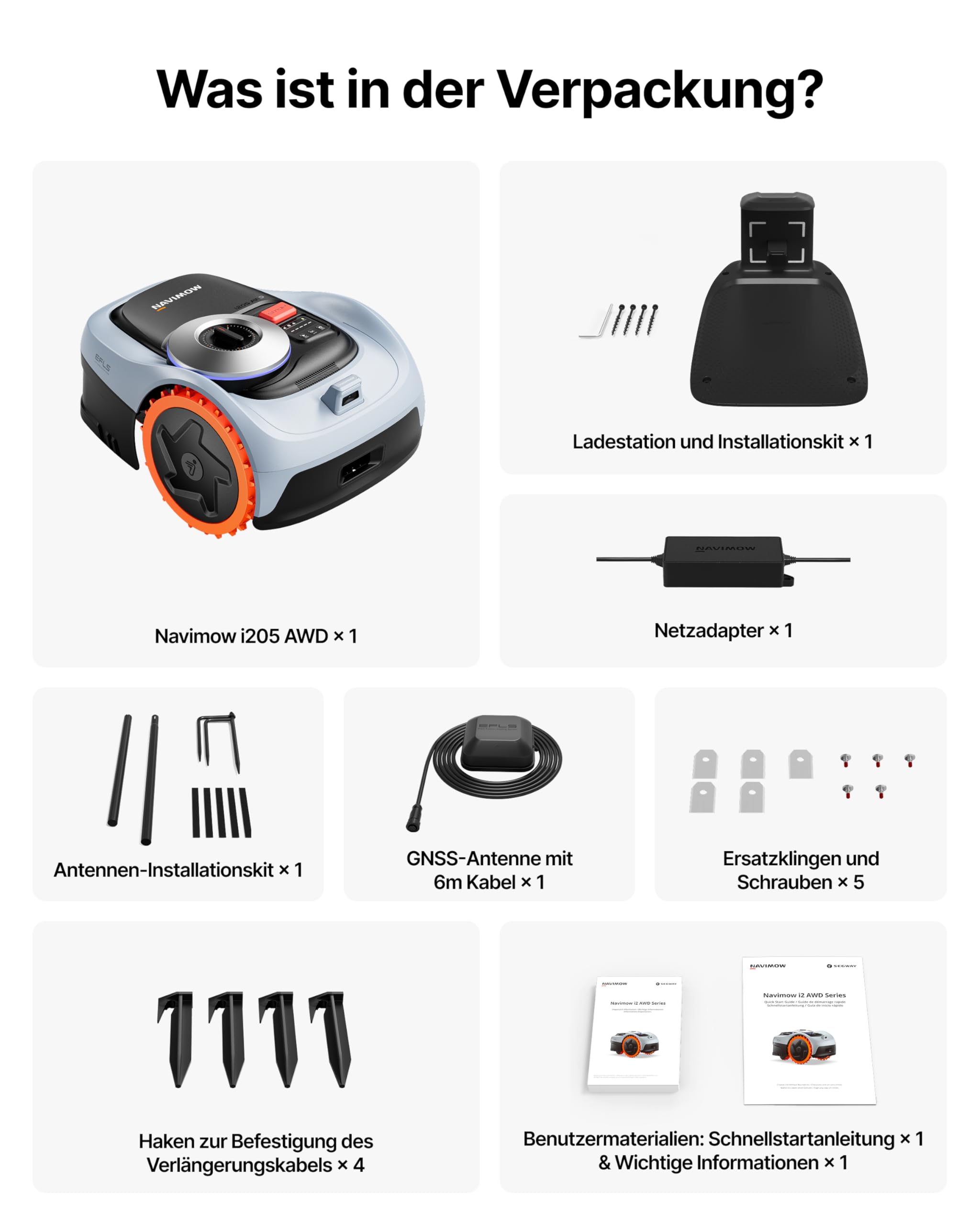 Segway Navimow i205 AWD (Neuer i105E) Mähroboter ohne Begrenzungskabel mit Garage S, für 500 m², Allradantrieb für 45% Steigung, NRTK+Vision, Keine RTK Antenne erforderlich (Getrennter Versand) 9