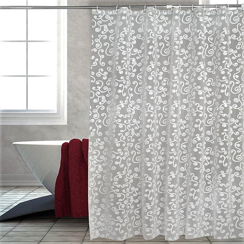 ShowPower NO.1015 240 x 200 cm (94 x 78 Inch), White Clouds Grain Design Quick-dry PEVA Fabric Shower Curtain Water-Repellent Mildew Resistant Shower Curtain Liner with Hooks