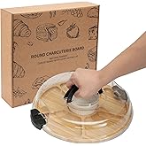 WILLKOMMEN Charcuterie Board with Lid- 6 Section Round Serving Tray with Carry Handle & Locking Lid, Portable Bamboo Serving Platter, Food Trays for Party Picnic Cheese Snack