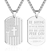 Zocomi Dog Tag Cross Necklace for Men Boys, 24 Inches American Flag Stainless Steel Bible Verse Pendant Chain Religious Patriotic Jewelry Gifts