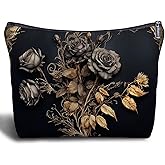Zomhix Black Rose Goth Makeup Bag - Goth Gifts for Women Girls, Goth Makeup Bag, Dark Flower Rose Vintage Cosmetic Bag for Purse Travel Bag, Gothic Women's Zippered Bag