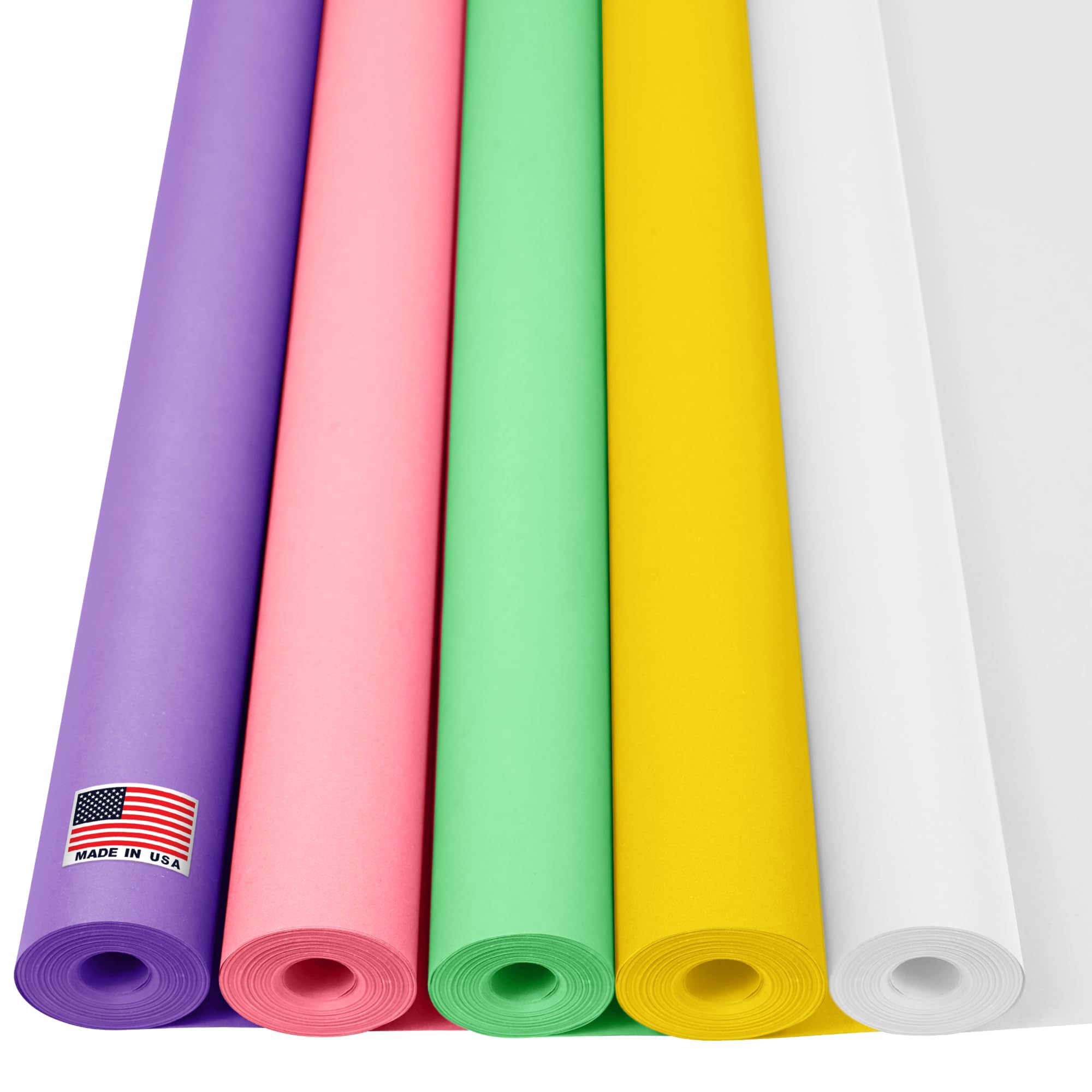 Paclord 36″ x 1200″ (100 ft) Mother’s Day Kraft Paper Rolls Set, 45 Lbs – Pink, White, Lilac, Yellow, Light Green Kraft Paper – Made in USA Colored Paper for Crafts, DIY, School, Gift Wrapping