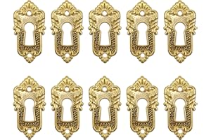 T Tulead 10 Pcs Brass Keyhole Iron Keyhole Cover 1-4/5"L x 1"W Keyhole Plate for Cabinet Dresser Drawer Cabinet,Gold