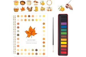 Kivzex Watercolor Workbook for Adults, Beginner Friendly Watercolor Painting Kit Autumn Water Coloring Book, Nature-Themed Practice Art Gift Water Color Paint Book with Palette and Brush