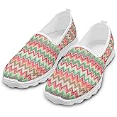 Slip On Walking Shoes for Women Elegant Stripe Breathable Mesh Flat Work Shoes for Women Lightweight Slip-Ins No Laces Loafers Daily Wear Summer Casual Fitness