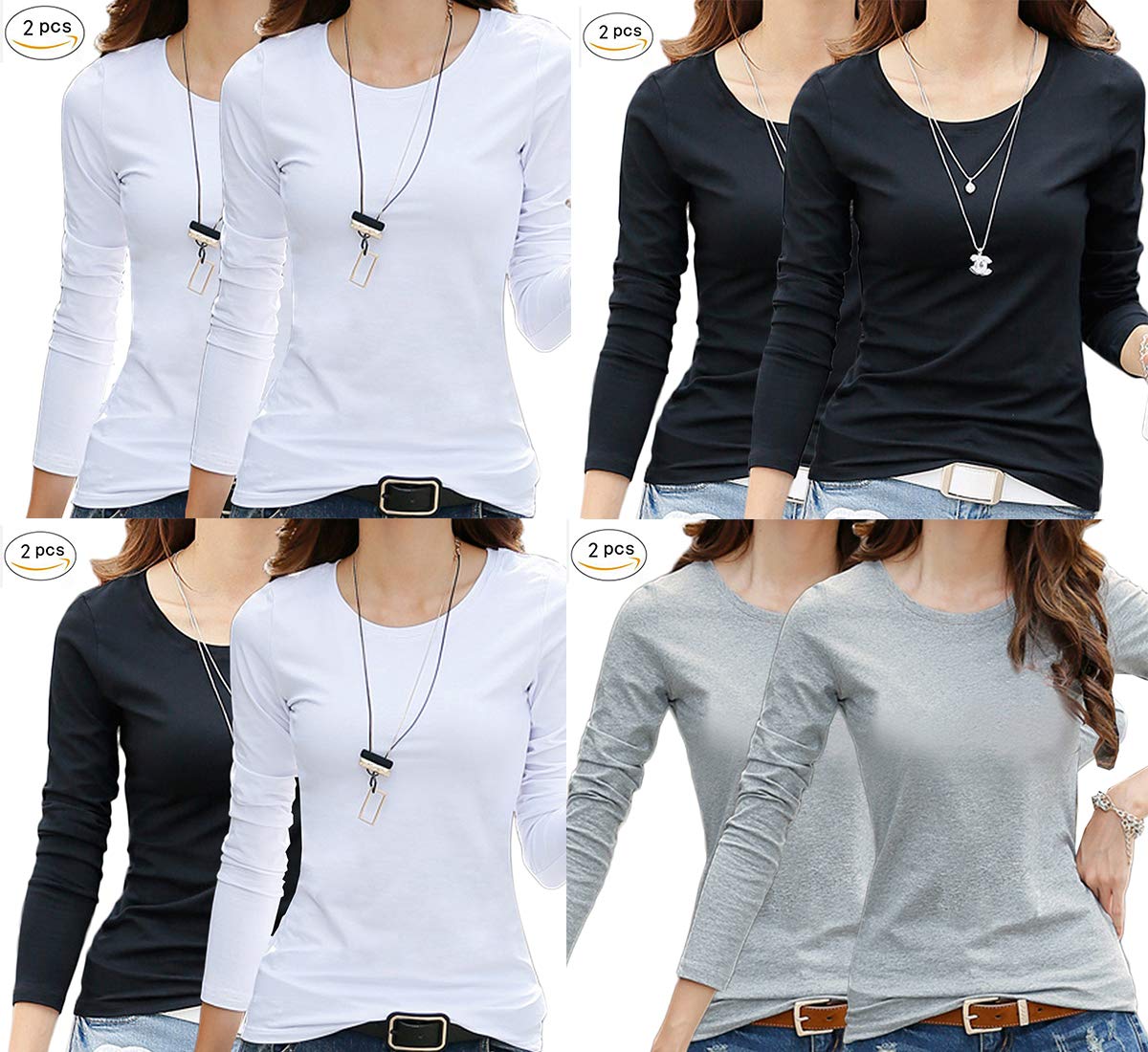 レディース トップス インナー Tシャツ(GT-2PC black/white S)