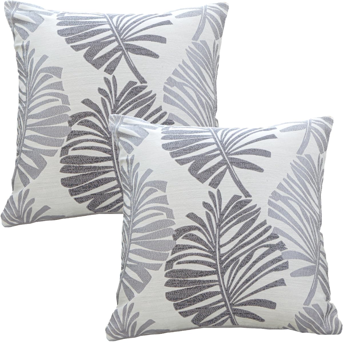 Tennove Cushion Covers 45x45cm Cotton Linen & Velvet Soft Throw Pillow Covers Set of 2 Decorative Tropic Leaf Pattern Square Cushion Cases Pillowcases for Couch Sofa Home Décor, Silver Grey