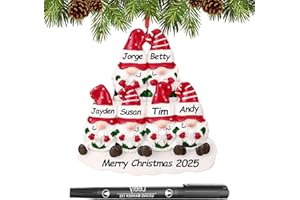 WOSCCOWT Personalized Christmas Ornaments 2025 Family of 2/3/4/5/6 Gnome Custom Christmas Ornament with Names Customized Family Ornaments for Christmas Tree Decoration Customized Gifts, Gnome Family of 6