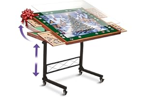 JoyBerri Jigsaw Puzzle Table/Rolling Desk - 1500 Piece Puzzle Board/Portable Jigsaw Tables with Drawers and Legs - Height Adjustable for Adults and Kids