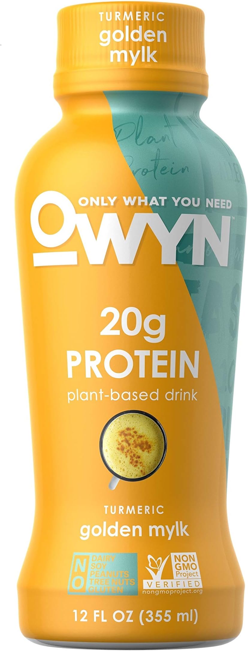 OWYN, Vegan Protein Shake,12 Fl Oz, 100-Percent Plant-Based, Dairy-Free, Gluten-Free, Soy-Free, Tree Nut-Free, Egg-Free, Vegetarian, Kosher (Turmeric Golden Mylk, Pack of 6)
