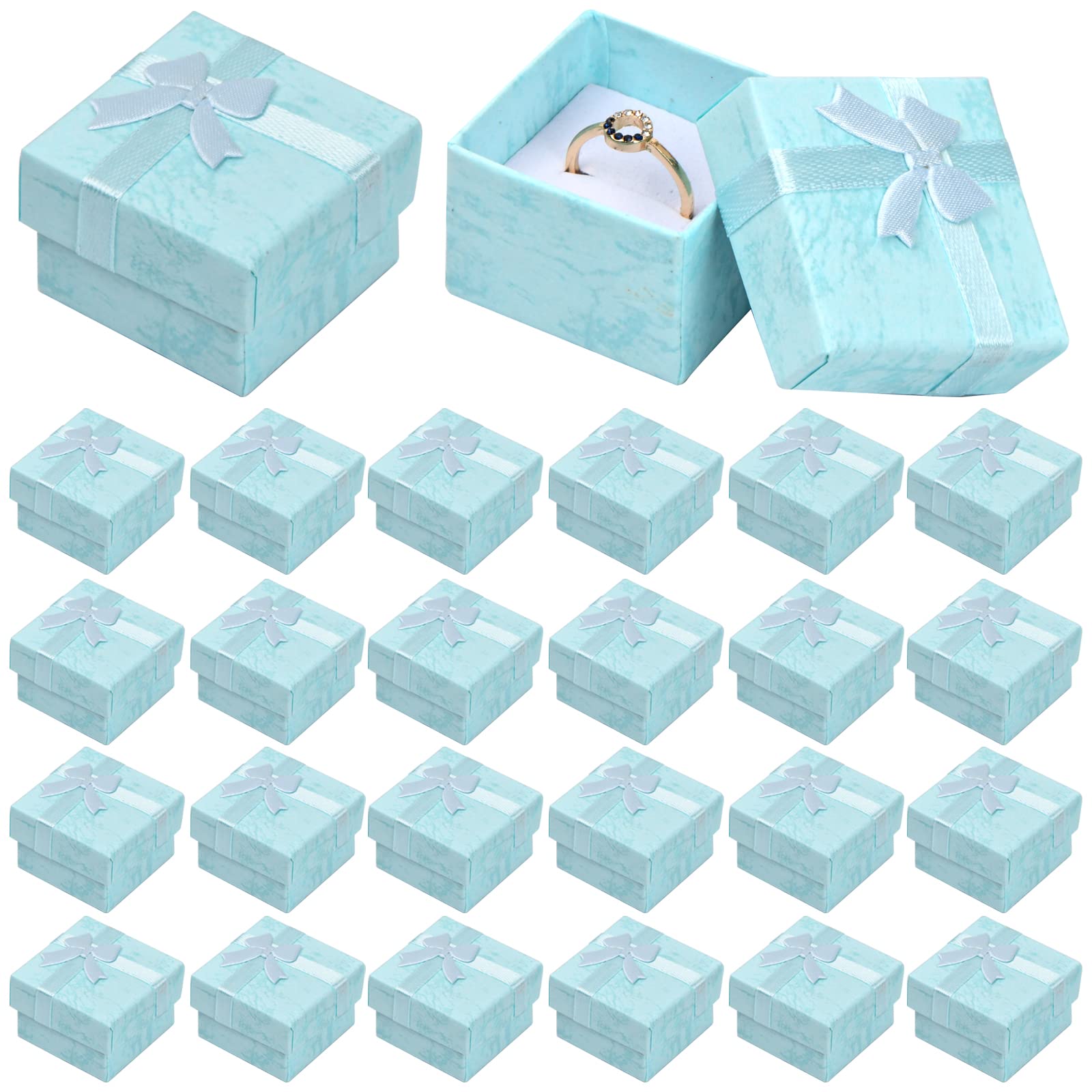 Catime 24 Pcs Jewelry Gifts Boxes, Paper Ringbox, Small Gift Boxes with Bow-Knot, Square Jewelry Display Box for Necklaces Earring Ring Packaging Box, 4x4x3cm (Blue)