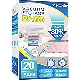 Fygrip Vacuum Storage Bags with Hand Pump, Plastic Packaging Bags, 80% Space Saver Vacuum Seal Bags for Clothing, Travel Lugggage, Blankets, Comforters, 20 Combo