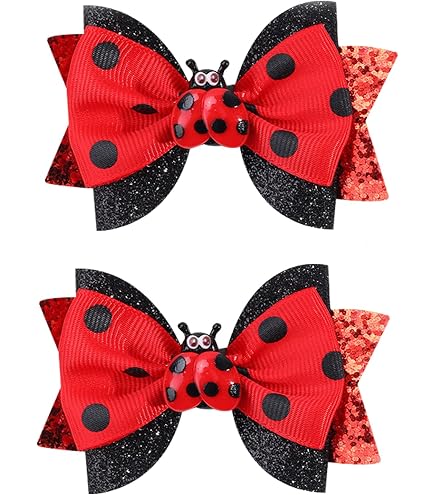 Amazon.com: Hair Clips Red Ladybug Bows Cute Hair Clip Non  display picture 1