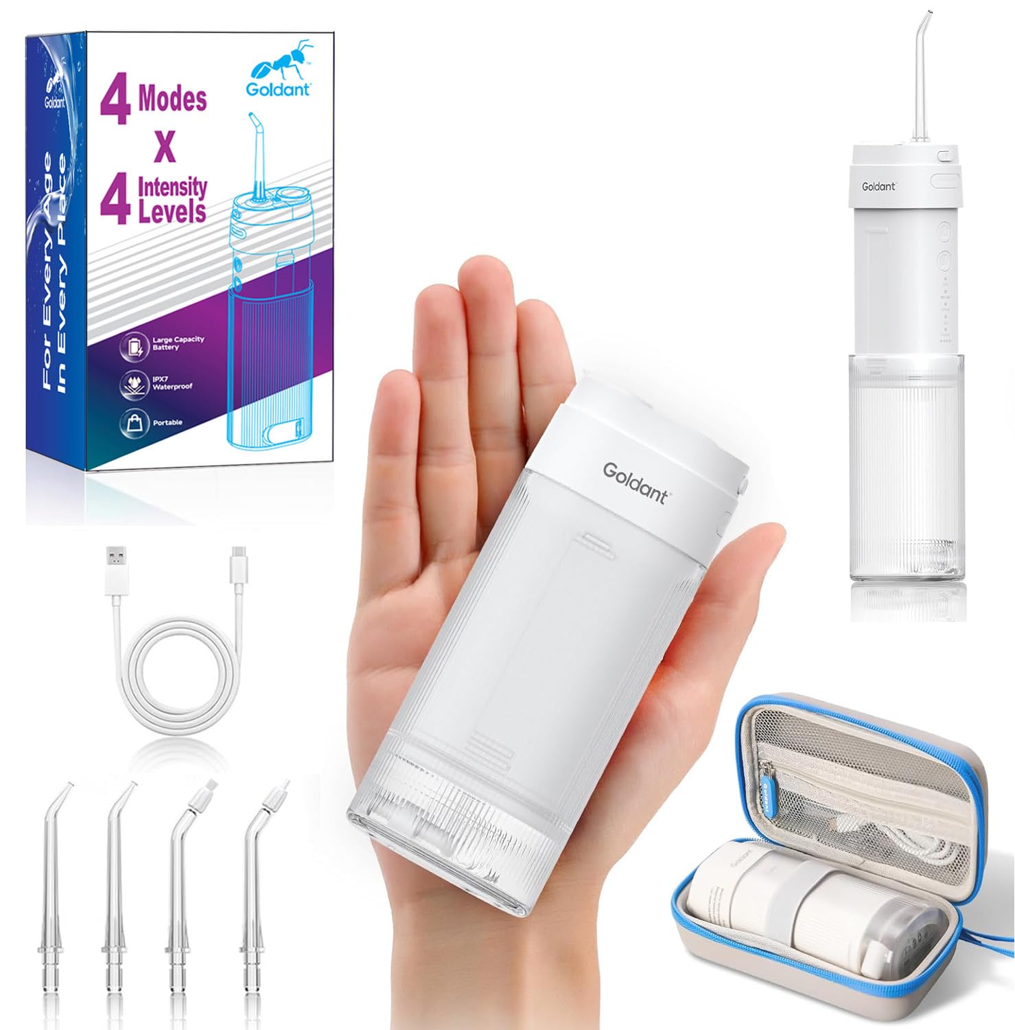 Photo 1 of 2026 New Portable Water Flosser for Teeth, 4 Modes & 4 Intensity Levels, Mini Small Design with Exquisite Travel Case, Removable Tank, IPX7 Waterproof, Cordless Dental Oral Irrigator (White)
