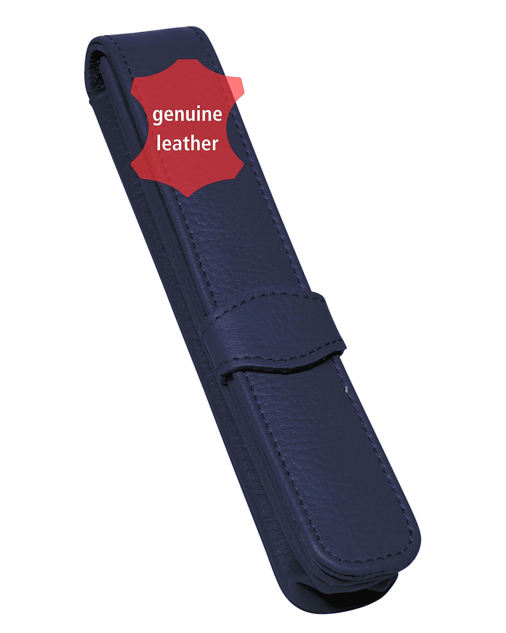 ONLINE Leather pen case, made of genuine leather, blue, for one pen, slim, an elegant accessory for him and her