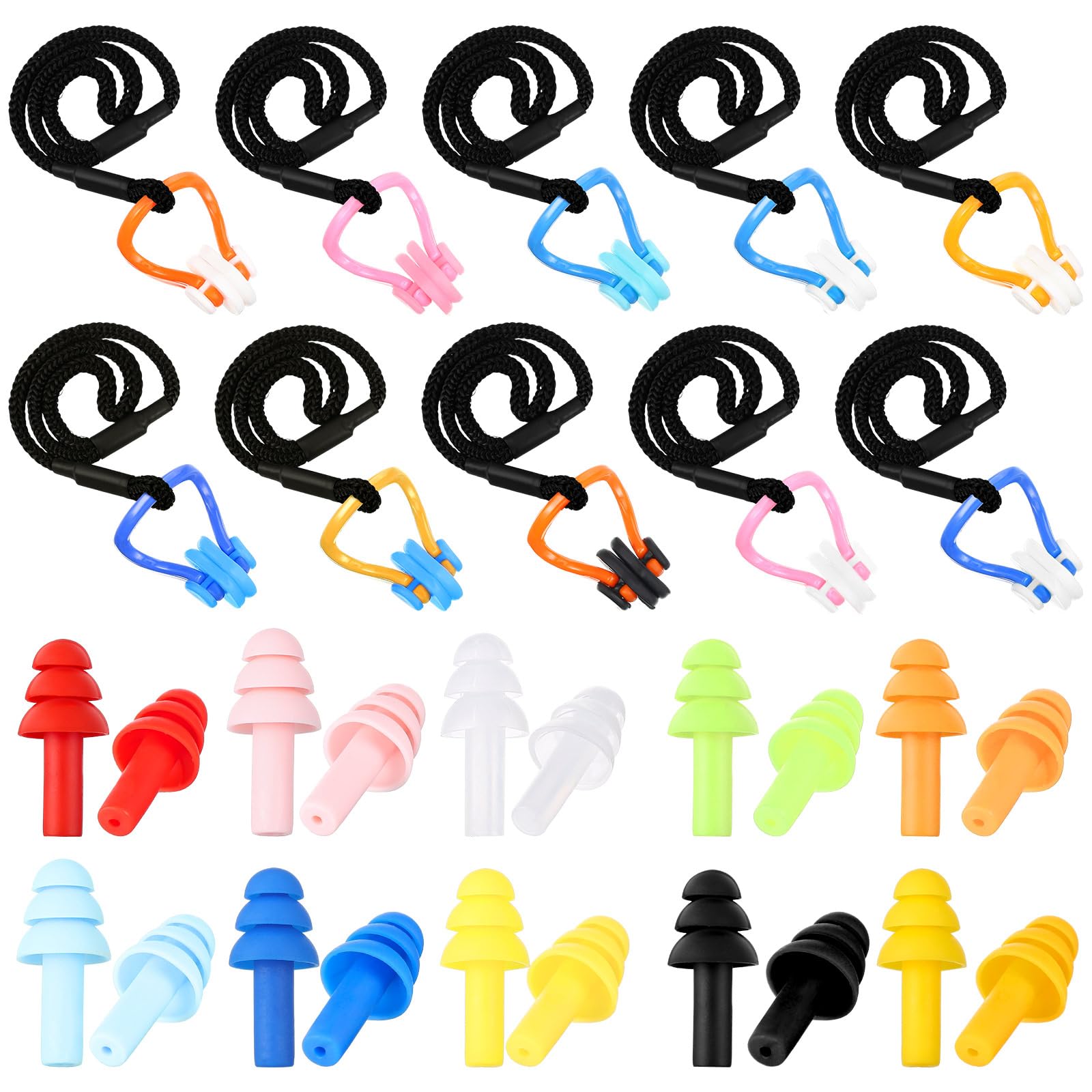 Photo 1 of Seenelling 10 Pcs Swimming Nose Clip Earplugs with String Waterproof Swim Nose Plugs Soft Silicone Earplugs Protector Accessories for Adult Beginner Swimming Training Supplies(10 Colors,Classic)