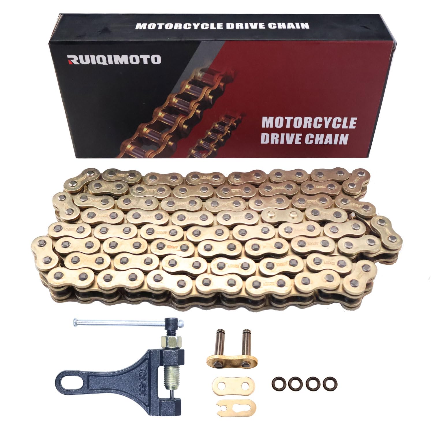 Photo 1 of ***MISSING ASSEMBLY HARDWARE & PIECE*** RUIQIMOTO Motorcycle 520 Gold O-Ring Chain 114 Links with Chain Breaker for Dirt Bike ATVs UTV 4 Wheeler Quad Heavy Duty Connecting Master Link