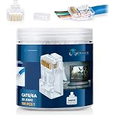 Everest Media Solutions RJ45 Cat6/6a Pass Through Connectors for a Thick 23 AWG Large Diameter UTP Network Cable, 100 Pcs | Insert Guides Included