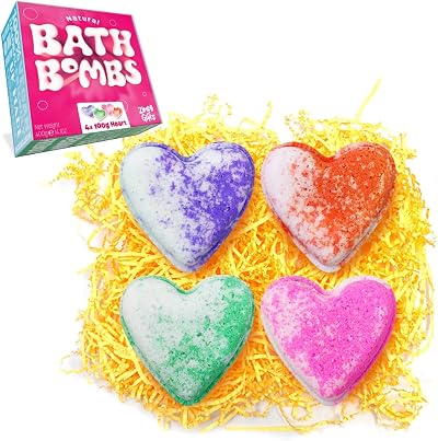 ZIMPLI 4 Large Love Heart Bath Bombs Gift Set UK Made for Her Valentine's Day