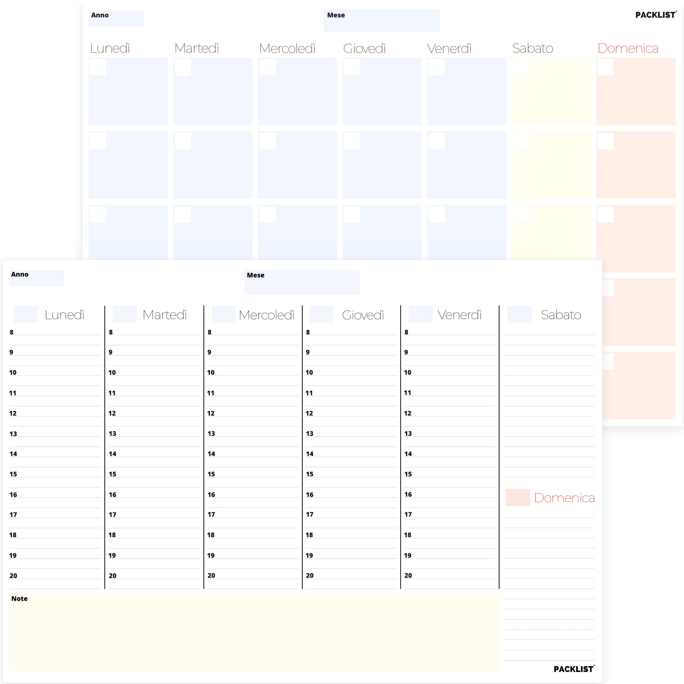 PACKLIST MINIMALIST PLANNERS (WEEK + MONTH ITALIAN)
