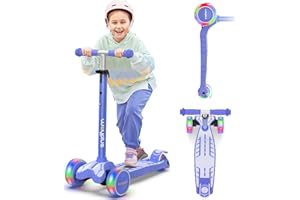 WAYPLUS 3 Wheel Scooter for Kids Ages 3+, 25mm Extra Thick Deck & Light Up Wheels for Kids Ages 3-5, 5-7. 4 Levels Adjustable Heights, Three Wheel Scooter for Kids Ages 8-12, Max Load 180LBS