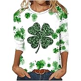 Ceboyel Women St Patricks Day Shirt 3/4 Sleeve Tshirt Blouses Funny Shamrock Irish Shirts Tops Outfits Clothes