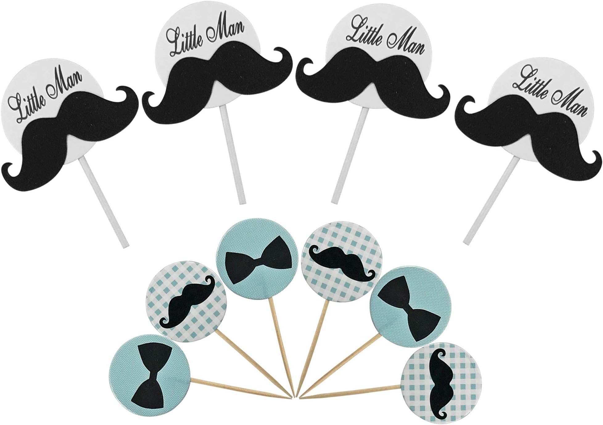 Little Man Mustache Bowtie Cake Cupcake Toppers Picks for Wedding Birthday Baby Shower Kids' Party Decorations 28 PCS