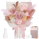 Preserved Bouquet of Flowers - Real Roses & Flowers for Delivery, Long-Lasting Dusty Pink Forever Camellia Flowers, Anniversary Birthday Valentine Gifts for Women Mom Grandma Her Wife Girlfriend