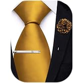 Hi-Tie Men's Extra Long Solid Satin Tie Set 63 Inch/70 Inch Formal Necktie | for Big &amp; Tall Men,Includes Lapel Pin and Tie Clip ,63"(XL Length)/70"(XXL Length) ，for Wedding, Business